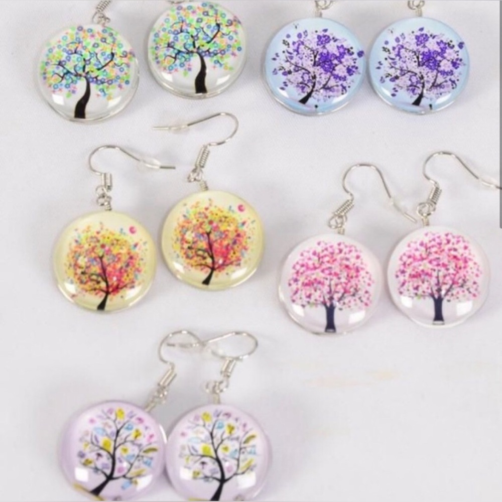 Bright Colorful Tree of Life Dangle Earrings